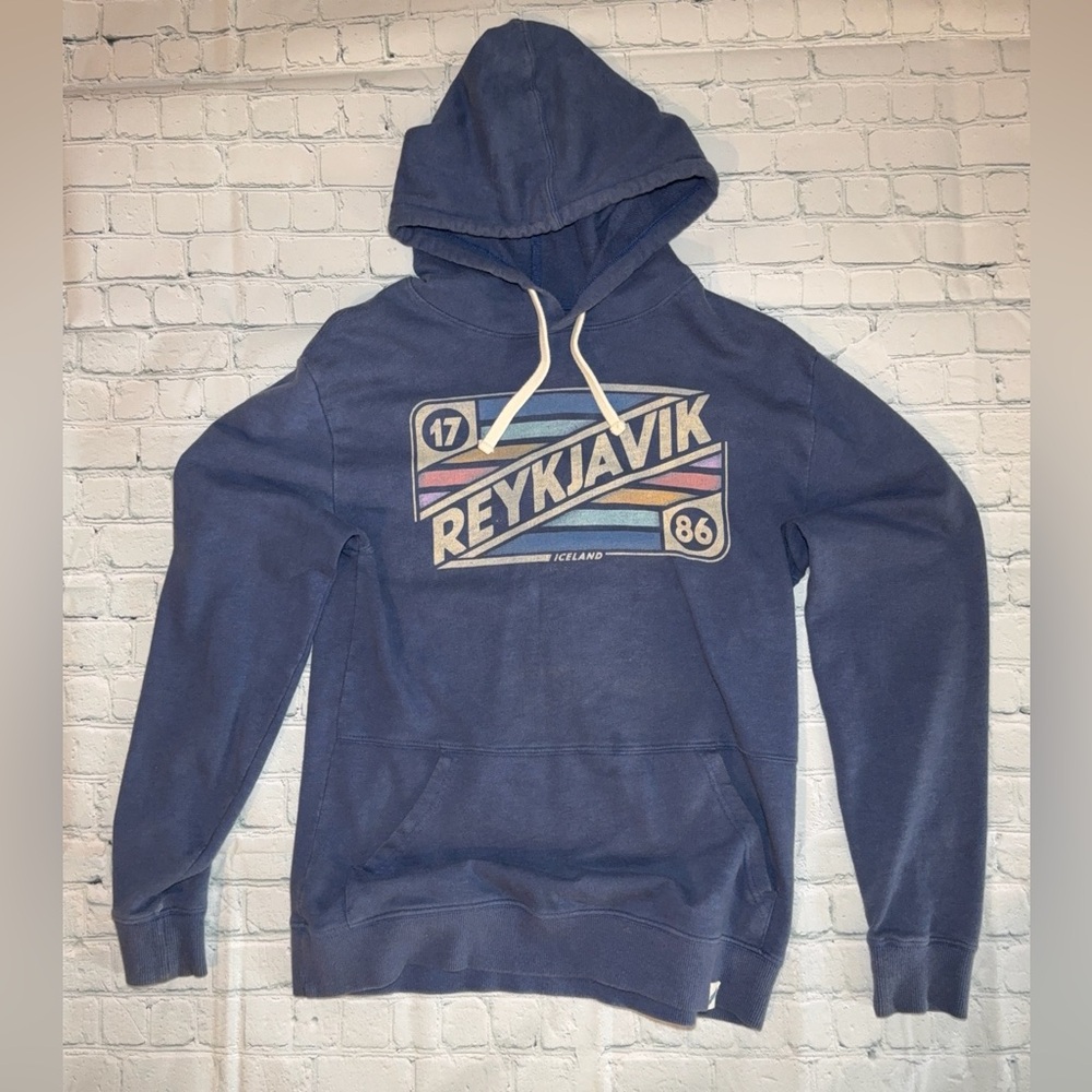 RARE Reykjavik Blue Distressed Hoodie from Iceland - 80’s Retro - One of a Kind